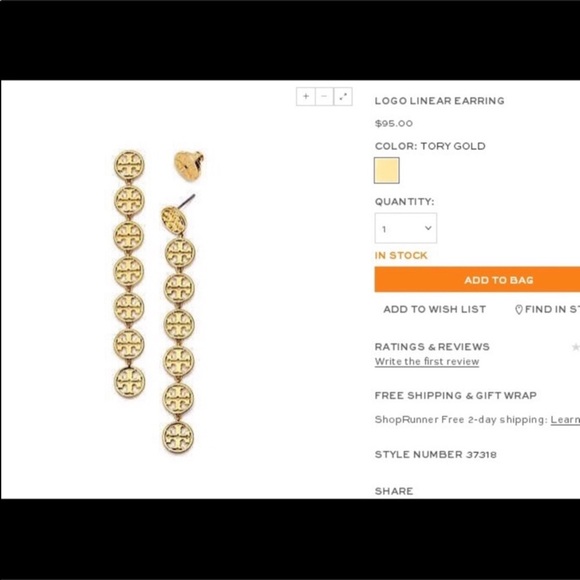 NWT Tory Burch Mini Logo Long Earrings - Picture 3 of 8
